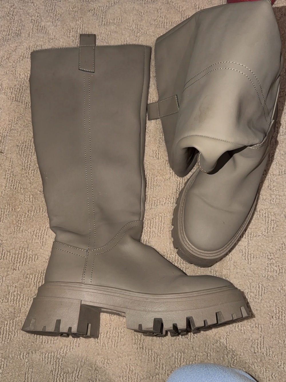 Womens Tall Chunky Sole Boots in Light Green